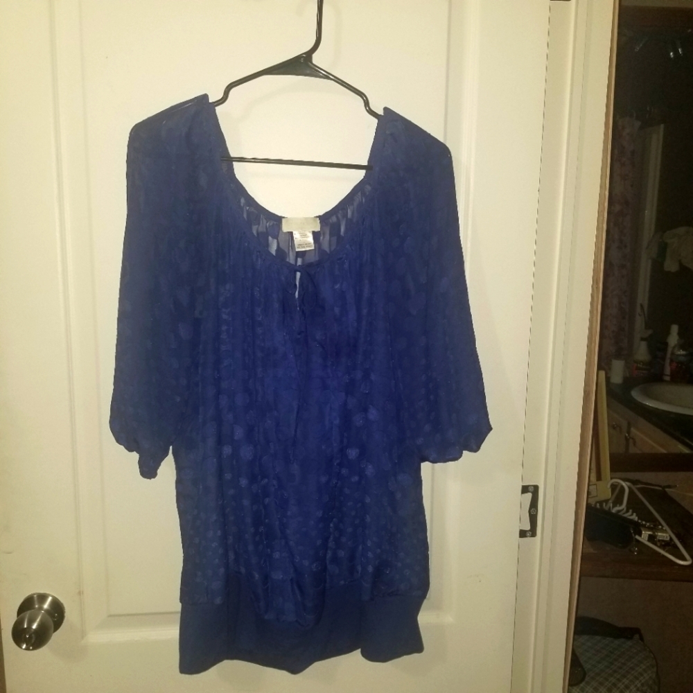 Maurices Size 1 Sheer Blue Blouse with Dots